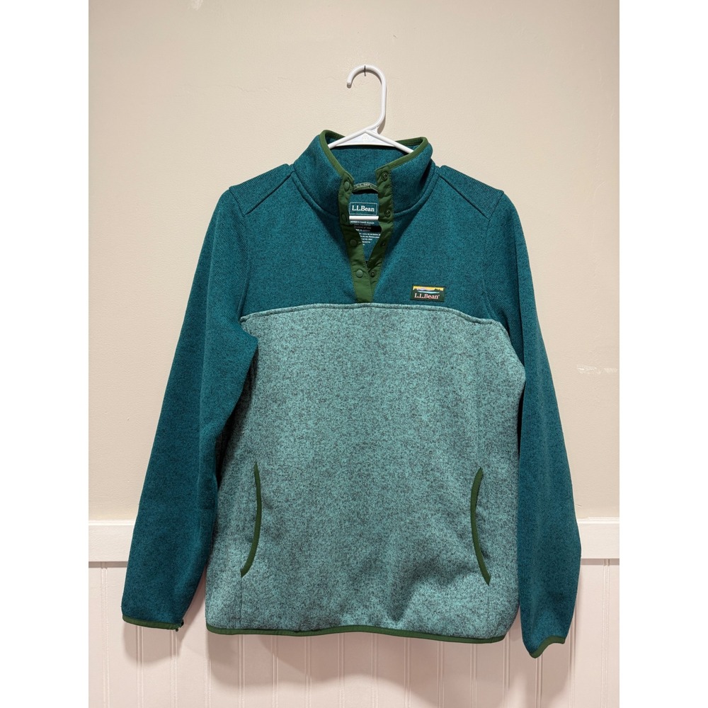 L.L. Bean Quarter Button Fleece Colorblock Green Teal Hiking Women Sz Medium